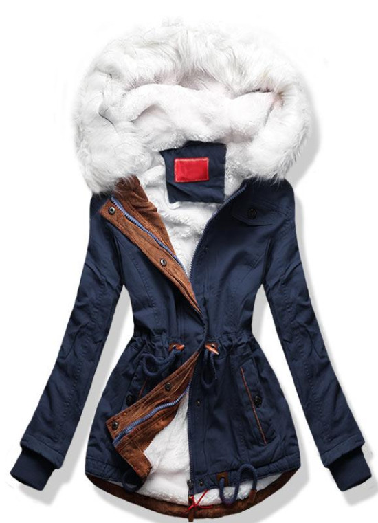 Tmavě modrá krátká zimní parka