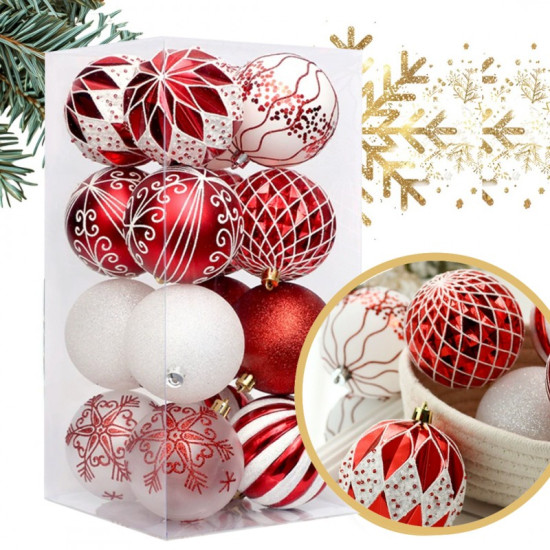 Ozdoby na stromeček červená/bílá, 8 cm, 16 kusů