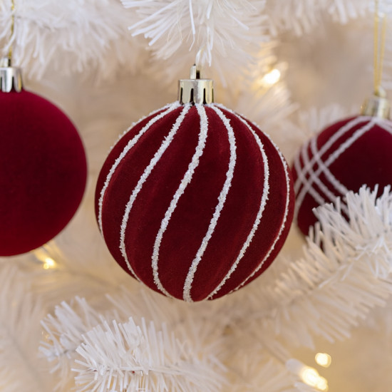 Vínově červené velurové ozdoby na stromek, 8 cm, 9 kusů