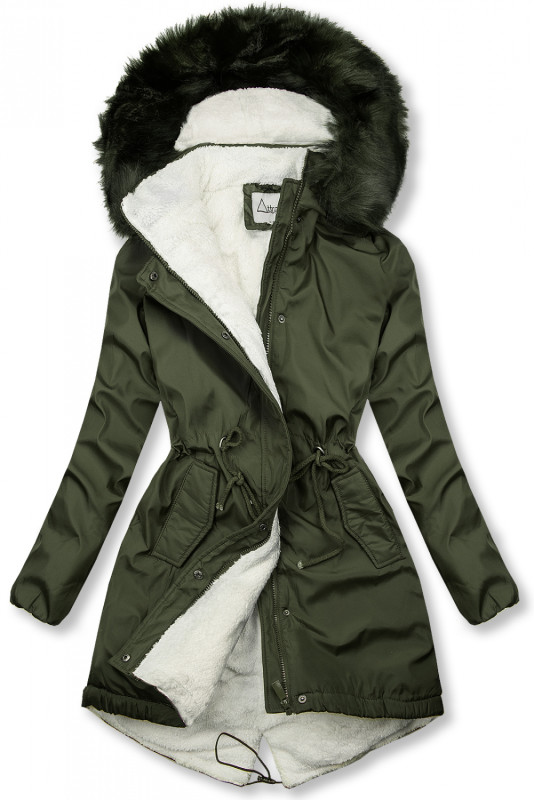 Zimní parka v khaki barvě s kožešinou