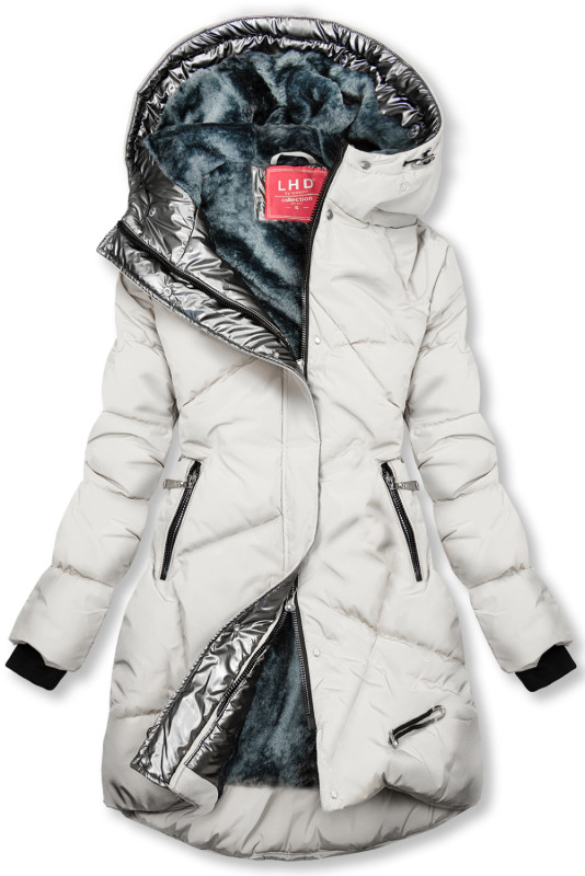 Ecru zimní bunda se stříbrným lemem