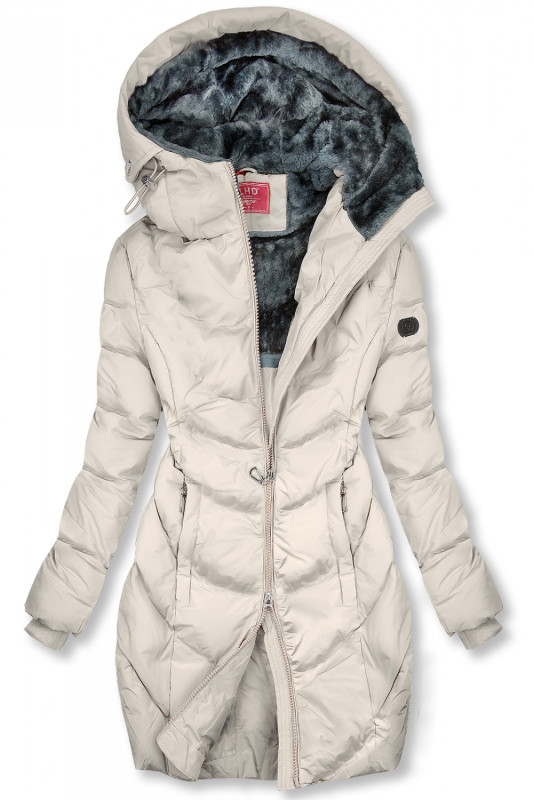 Krémově bílá zimní bunda v prodlouženém střihu