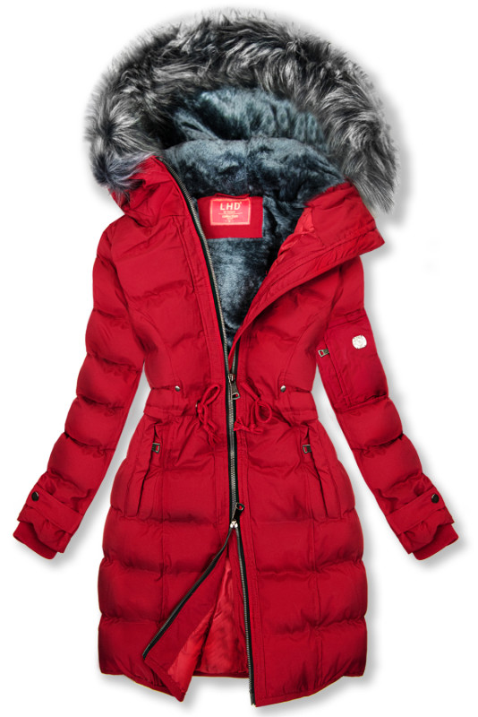 Červená zimní bunda se stahováním v pase
