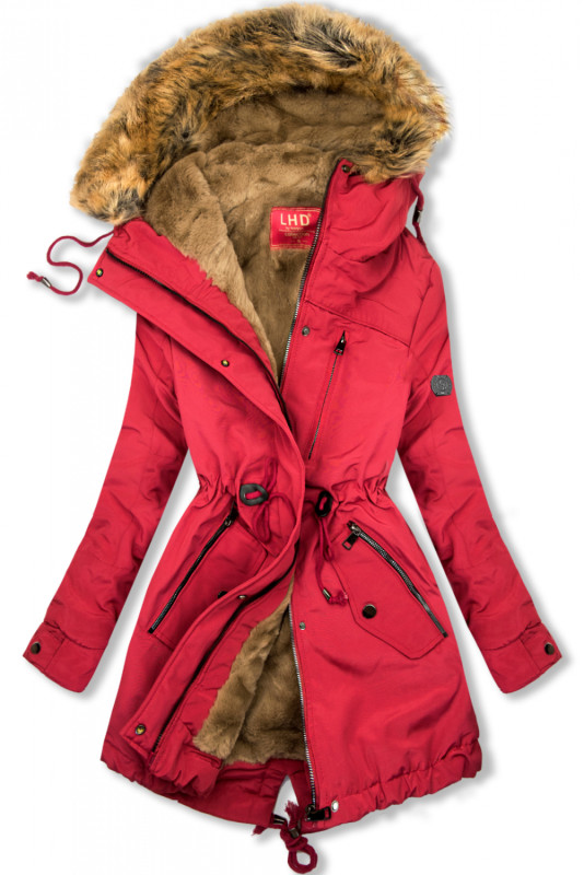 Červená parka s teplou plyšovou podšívkou