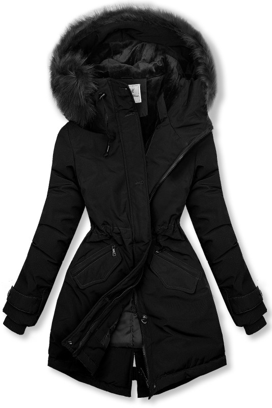 Černá parka s odepínatelnou černou umělou kožešinou
