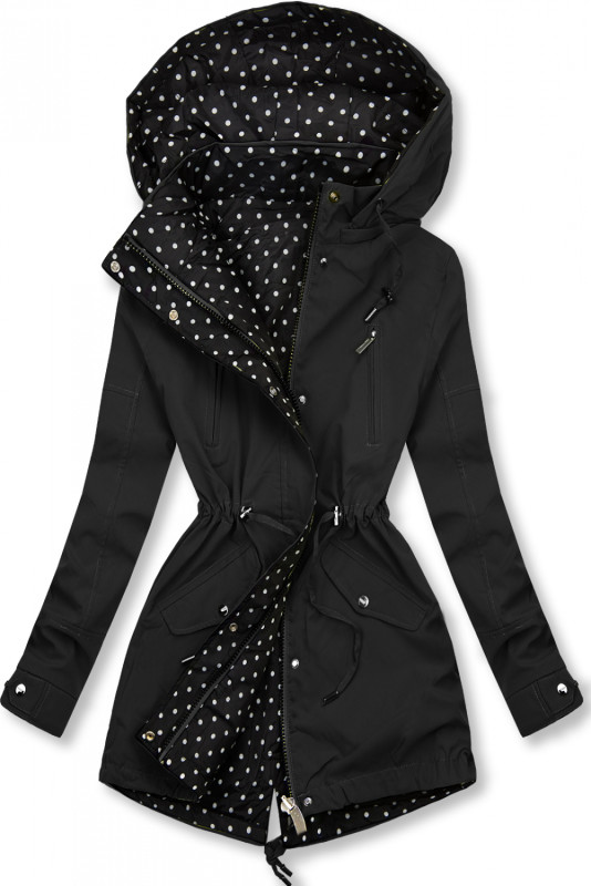 Černá tečkovaná parka