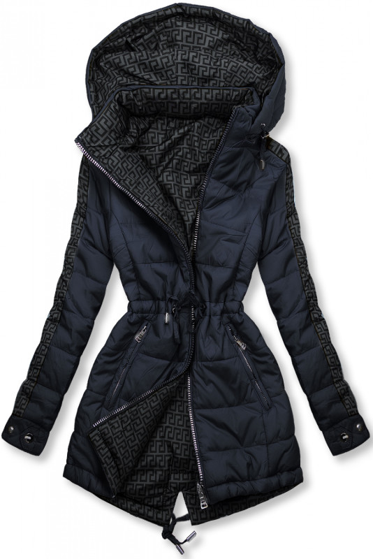 Tmavě modrá/šedá oboustranná bunda s výplní