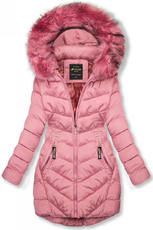 Růžová zimní bunda s odnímatelnou kapucí