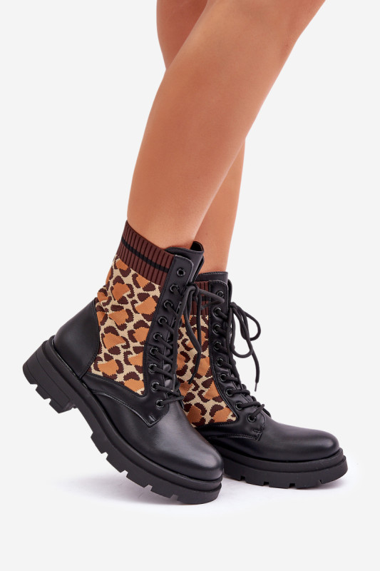 Kotníkové workery s leopardím vzorem, černé
