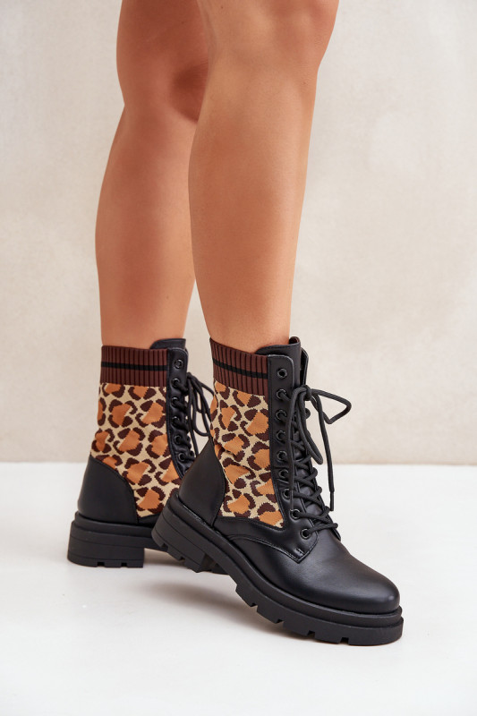 Kotníkové workery s leopardím vzorem, černé