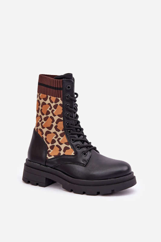 Kotníkové workery s leopardím vzorem, černé