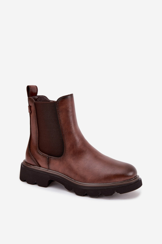 Hnědé zateplené kotníkové kozačky na zip