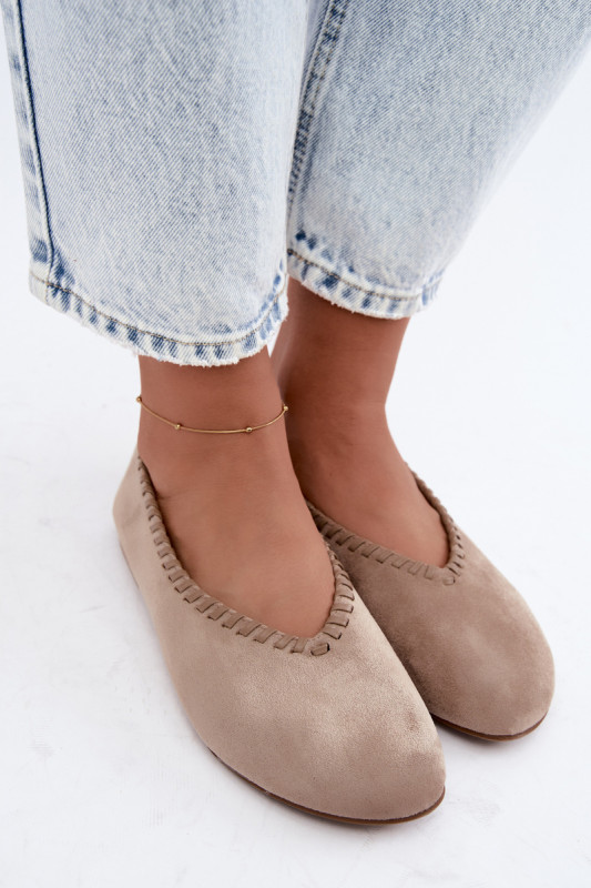Béžové baleríny s pleteným lemem