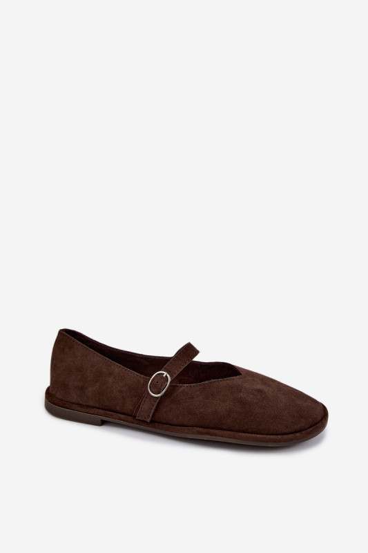 Barefoot baleríny s páskem z hnědého eko semiše