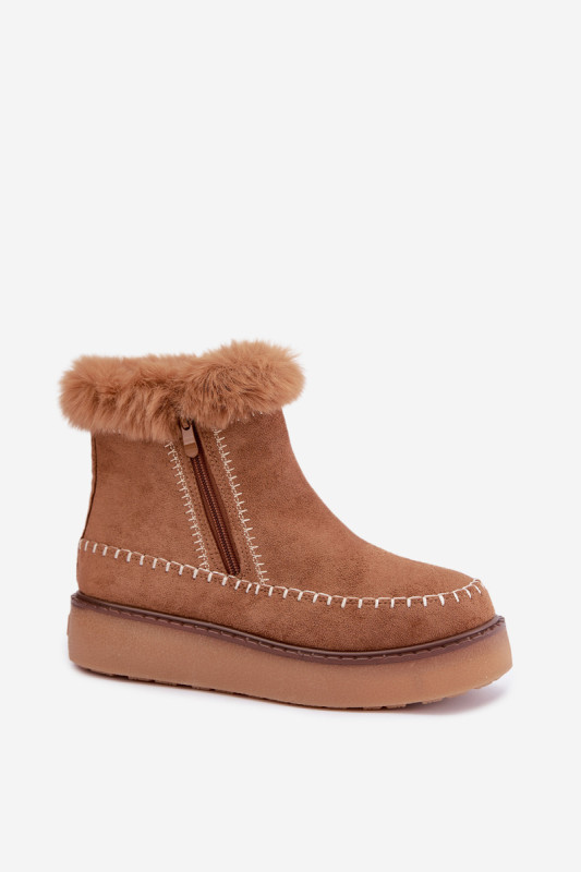 Sněhule s prošitím a kožíškem camel