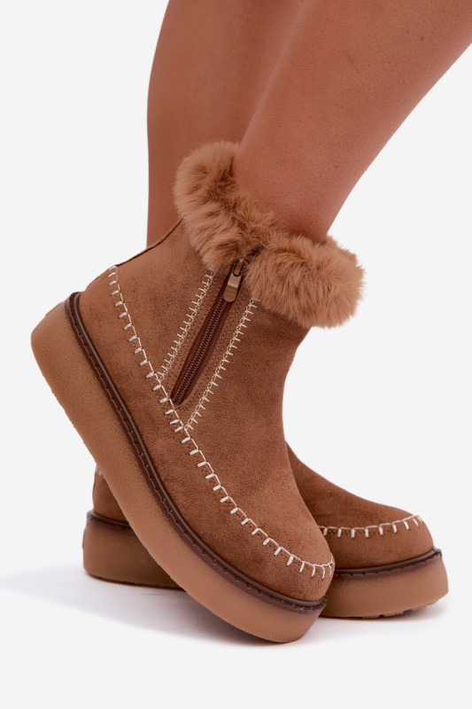 Sněhule s prošitím a kožíškem camel