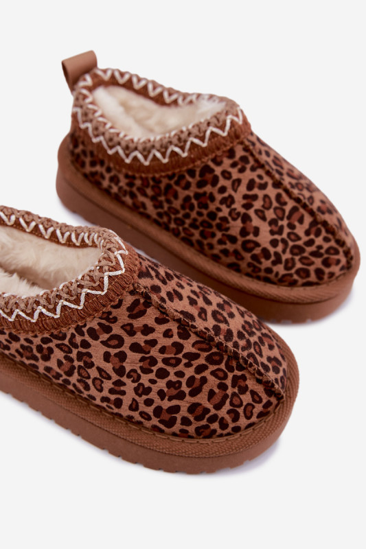 Hnědé sněhule s leopardím vzorem a výšivkou