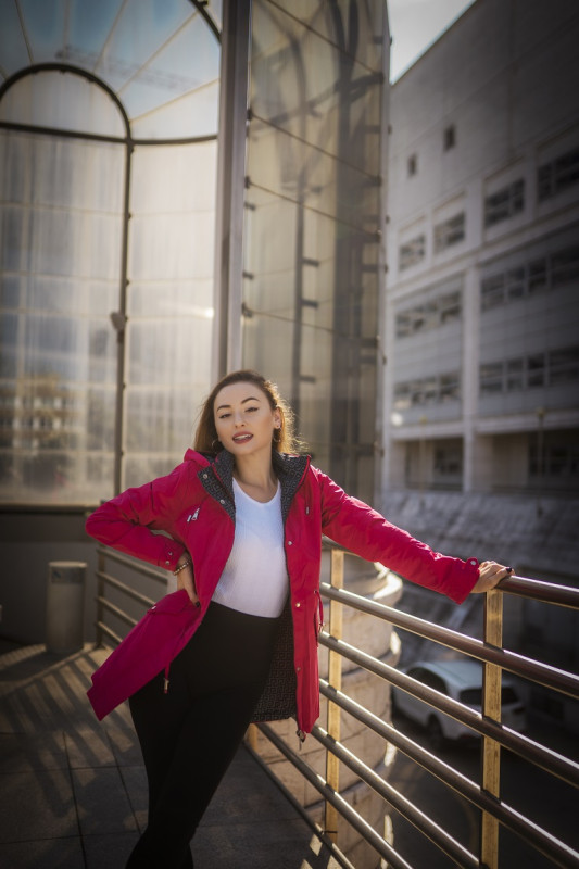 Růžová/šedá oboustranná přechodná parka