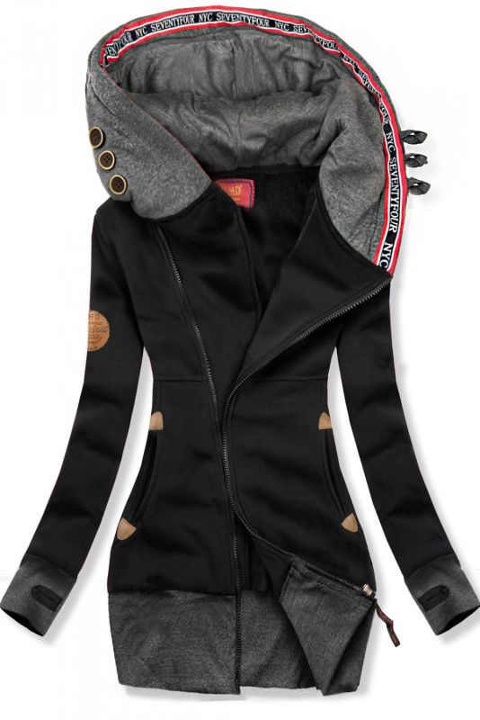 Prodloužená mikina s kapucí černá/grafitová