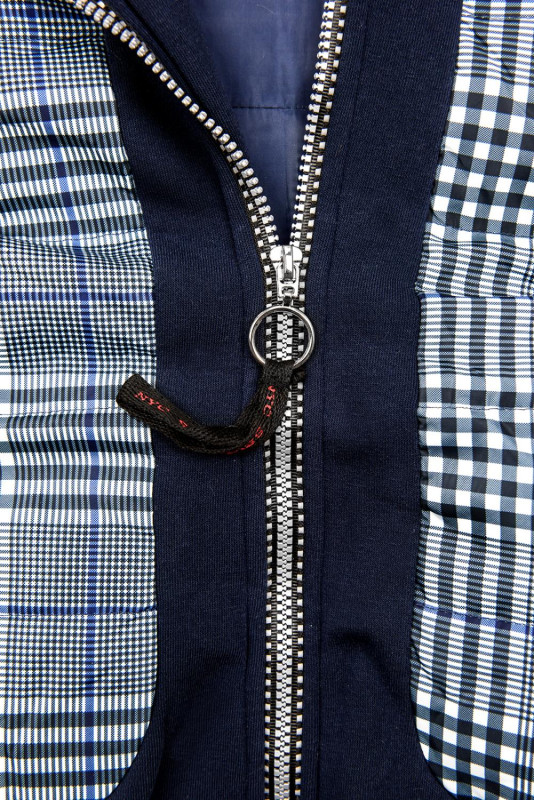 Tmavě modrá károvaná mikina ve sportovním stylu