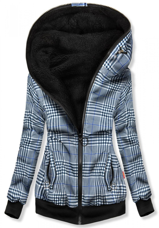 Modro-černá oboustranná mikina s kožíškem