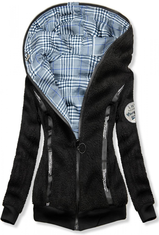 Modro-černá oboustranná mikina s kožíškem