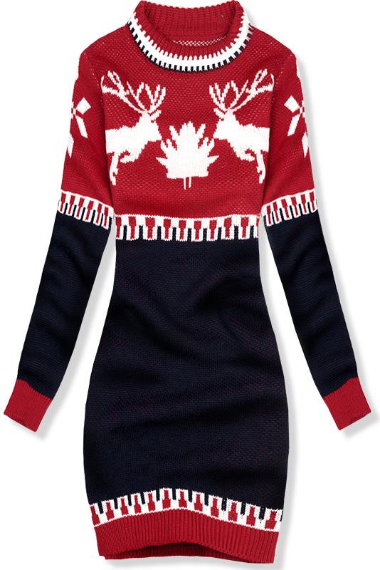 Modro-červené zimní pletené šaty