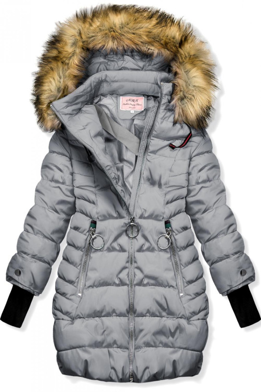 Šedá zimní bunda s prodlouženými rukávy