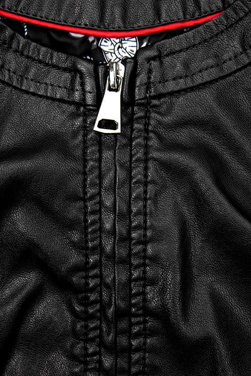 Černá koženková bunda se vzorovanou podšívkou