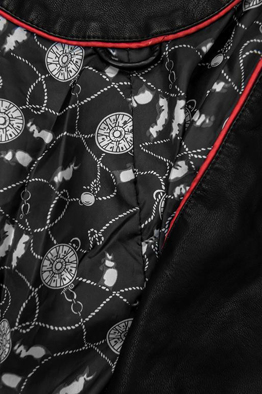 Černá koženková bunda se šikmým zipem