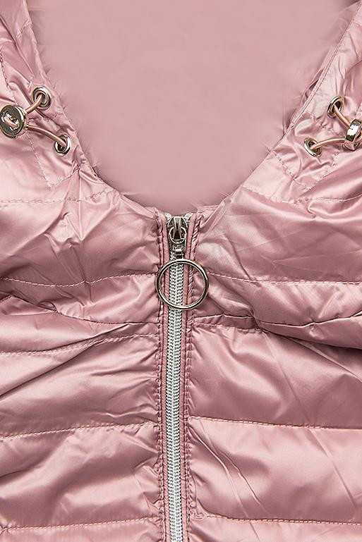 Růžová jarní prošívaná bunda s kapucí