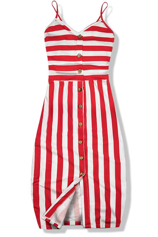 Červené pruhované midi šaty