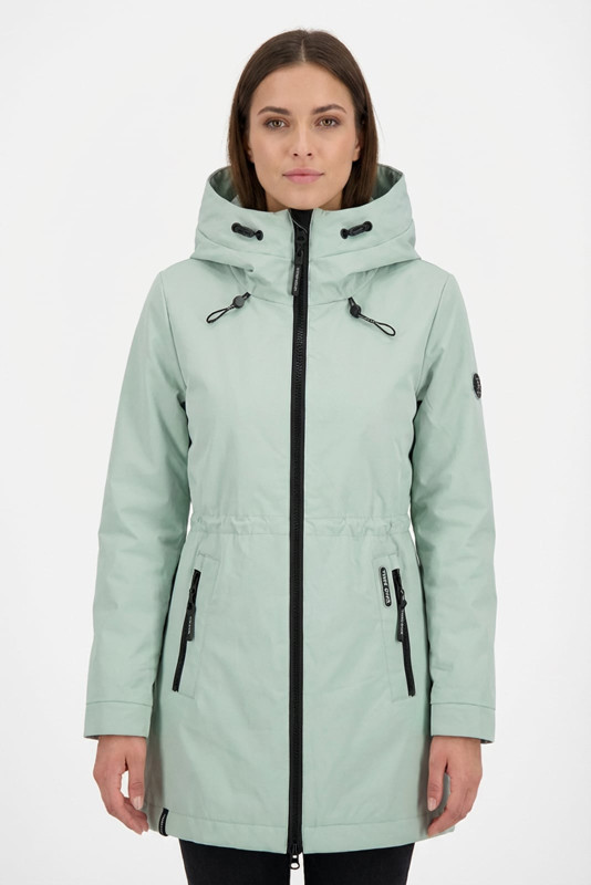 Mátově zelená jarní parka s vysokým límcem