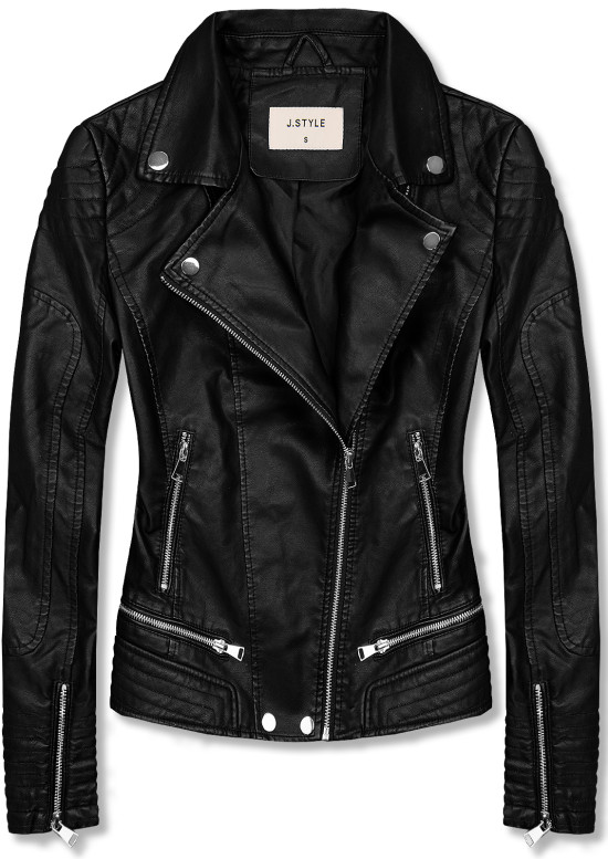 Černá koženková prošívaná bunda