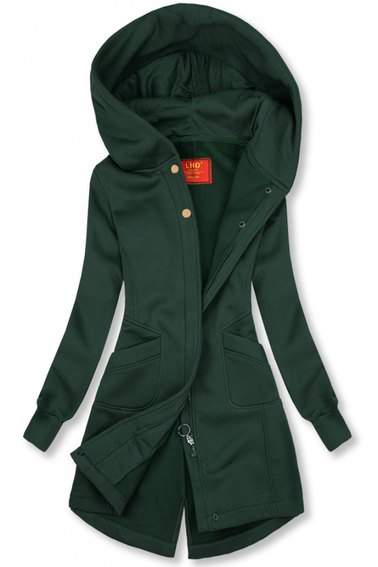 Smaragdově zelená dlouhá mikina s kapucí