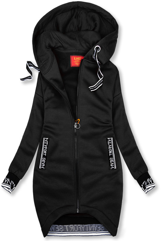 Černá sportovní mikina v prodlouženém střihu