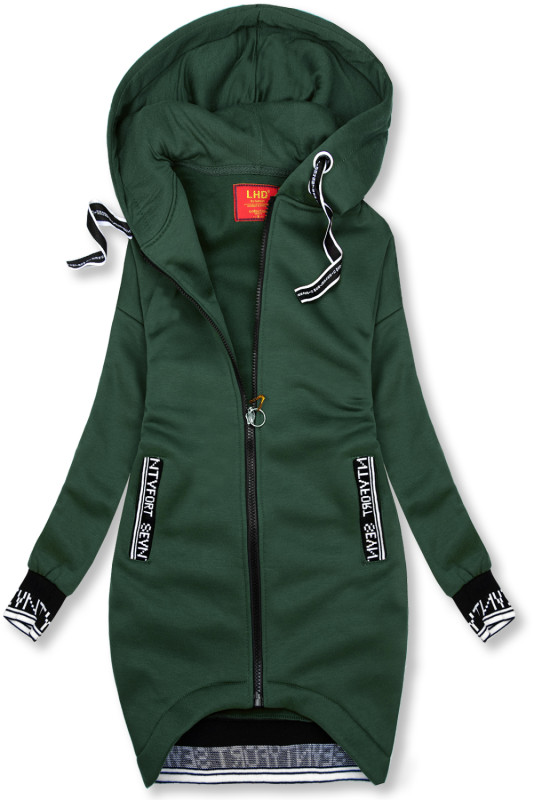 Smaragdově zelená sportovní mikina v prodlouženém střihu