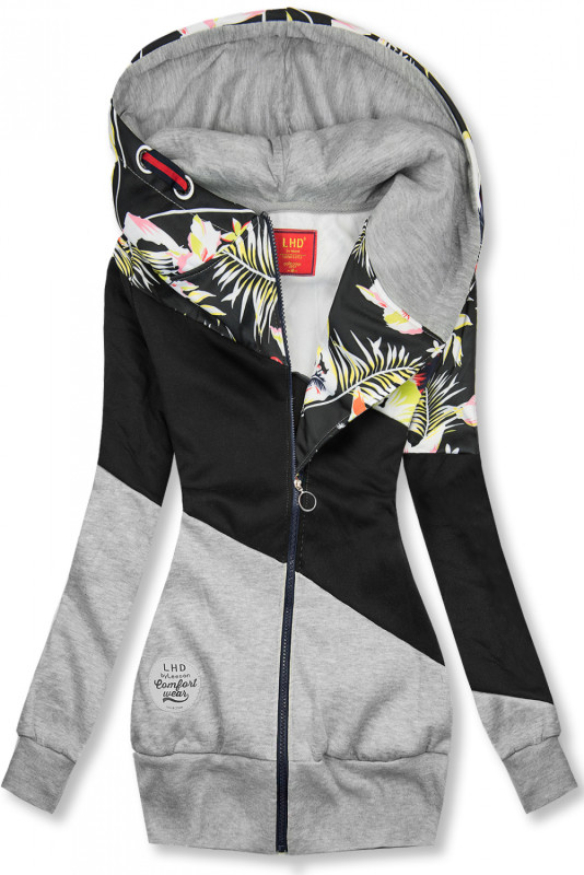 Šedá/černá květinová mikina