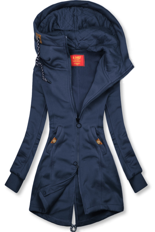 Tmavě modrá mikina s prošívanou kapucí