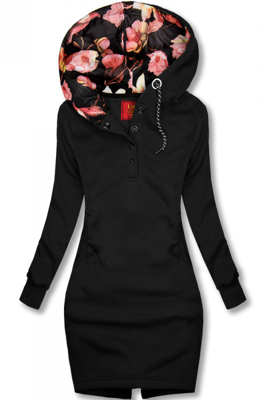 Černá prodloužená mikina ve slim střihu