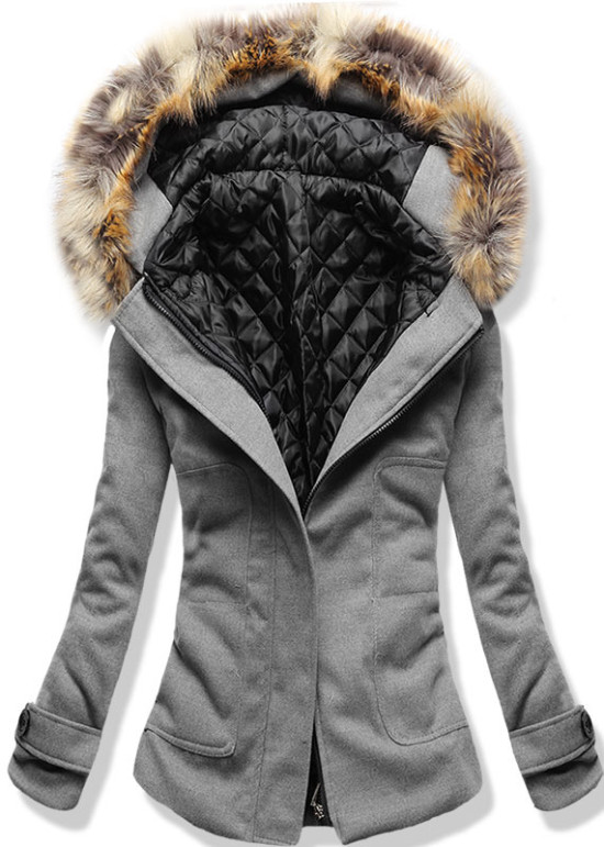 Kabát s kožešinou 6706 ŠEDÝ