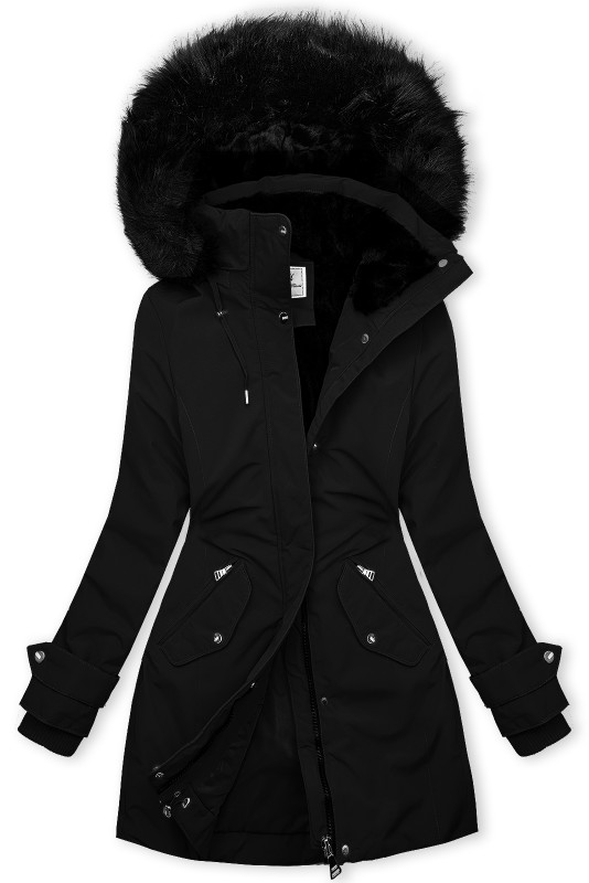 Prodloužená parka s kožešinou černá