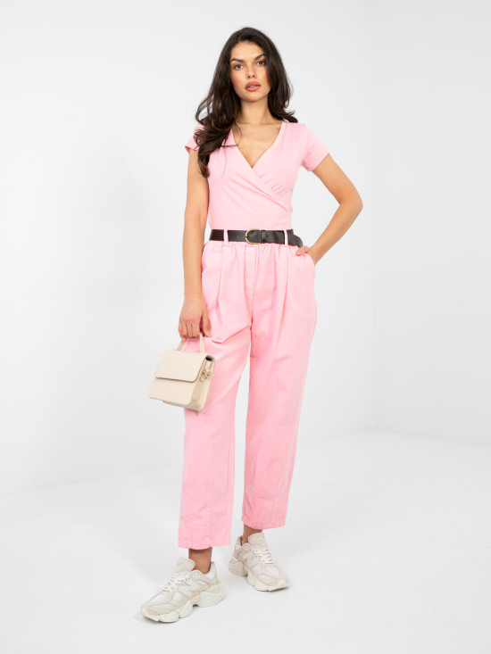 Dámské růžové tričko s překládaným výstřihem