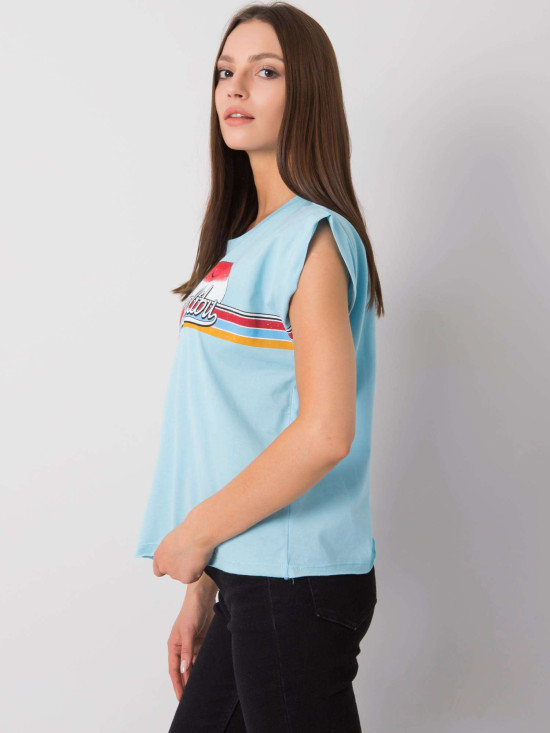 Světle modré dámské bavlněné tričko s potiskem