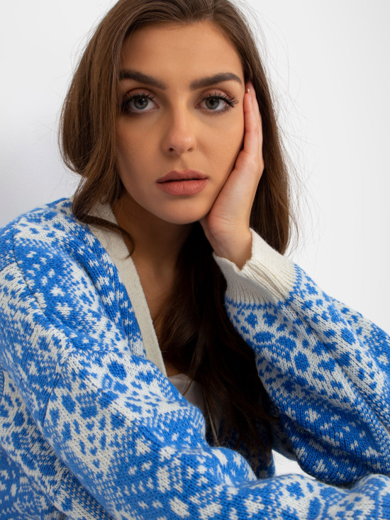 Bílo-modrý dámský kardigan s vzorem