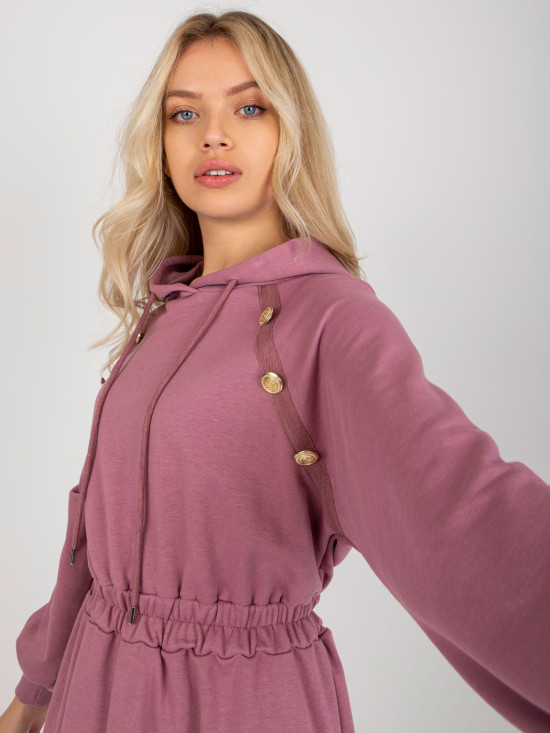 Růžové teplákové midi šaty s knoflíky