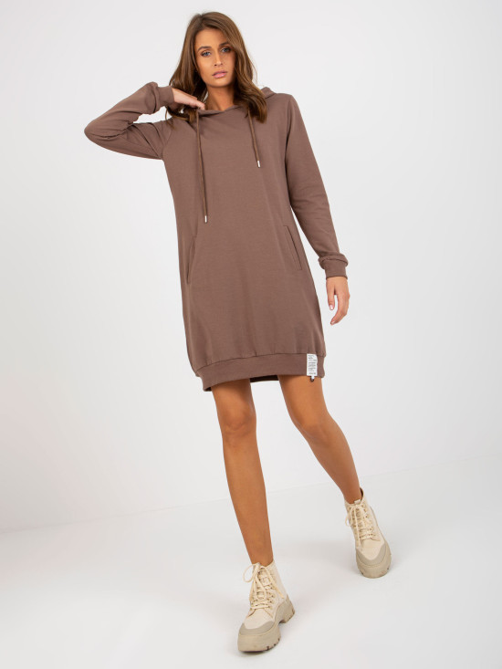 Hnědé teplákové šaty s kapucí