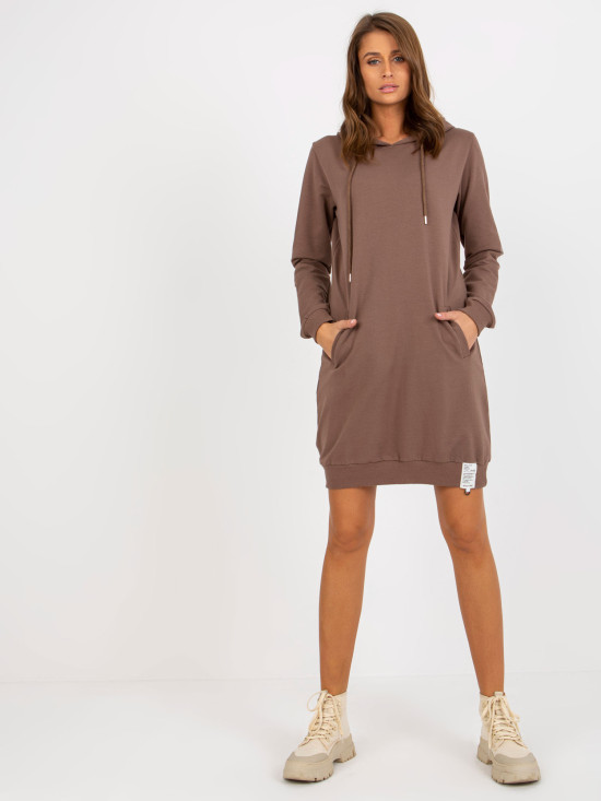 Hnědé teplákové šaty s kapucí