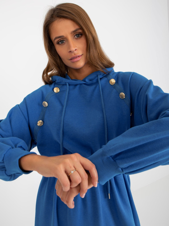 Modré teplákové midi šaty s knoflíky