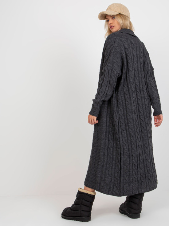 Tmavě šedý třídílný úpletový set s kardiganem